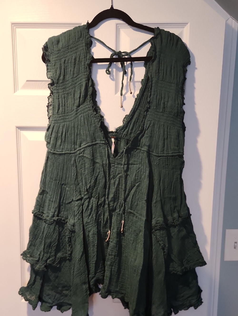 Free People Deep Green Crinkled Mini Dress